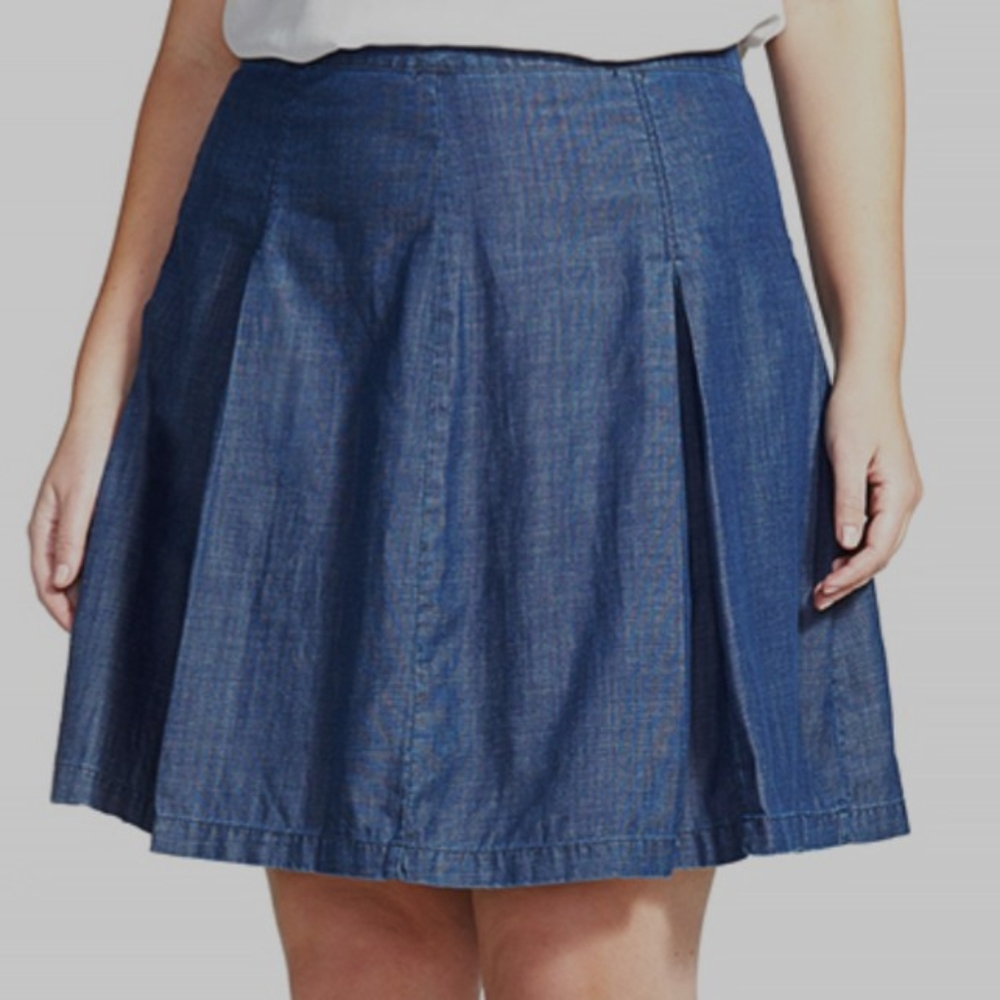 Halogen Denim Chambray PLeated Linen Blend Skirt Size 6